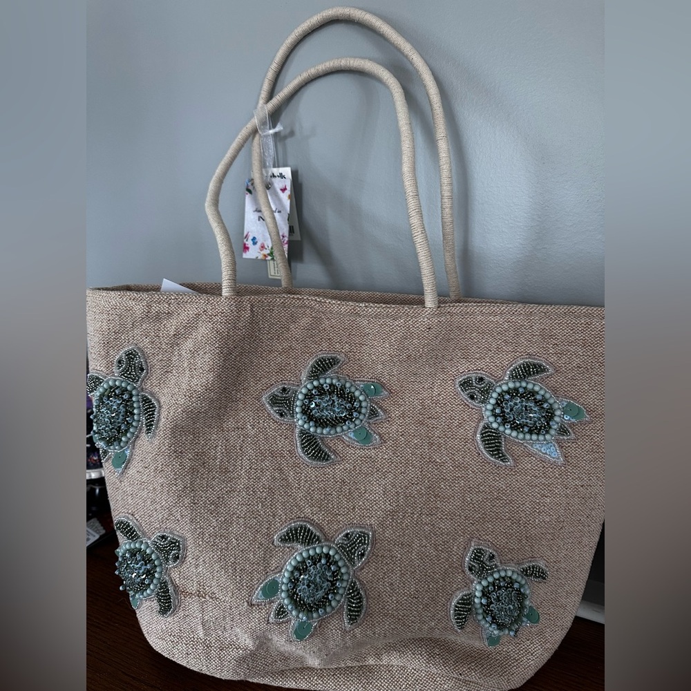 Beaded Sea Turtle Tote Bag